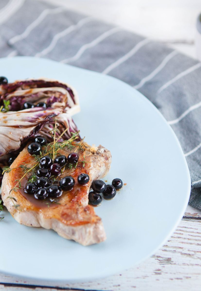 Pork Cutlets with Radicchio and Blueberries