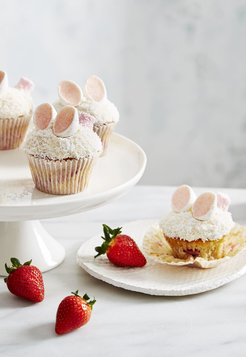 Strawberry & White Chocolate Bunny Cupcakes
