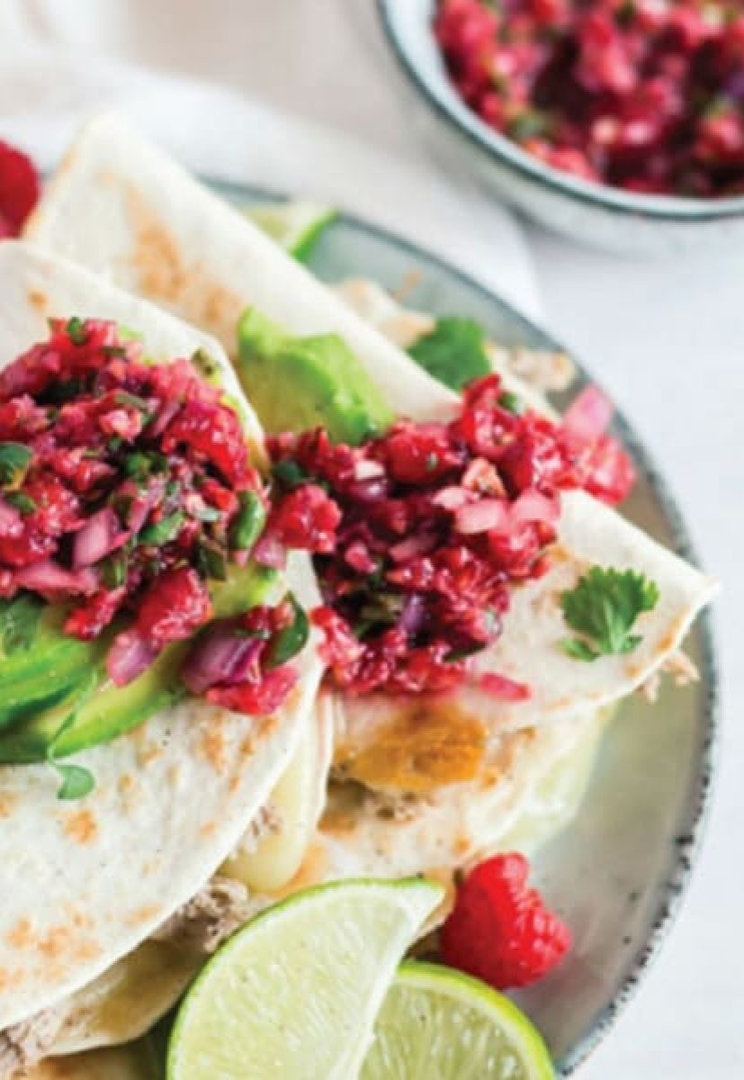 Pork Quesadillas with Raspberry Salsa