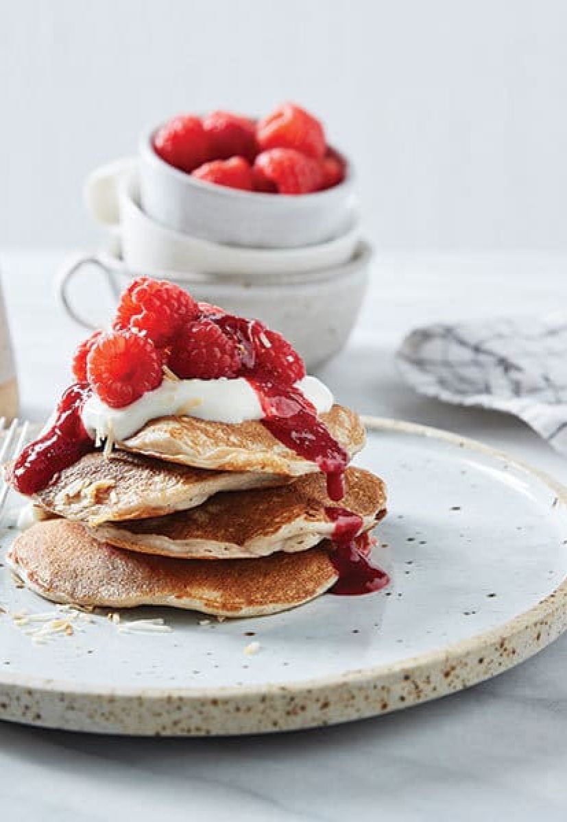 Raspberry Coconut Pancakes