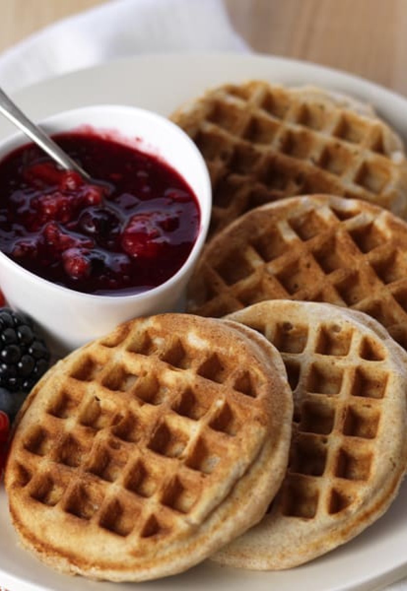 Almond Waffles with Berry Compote