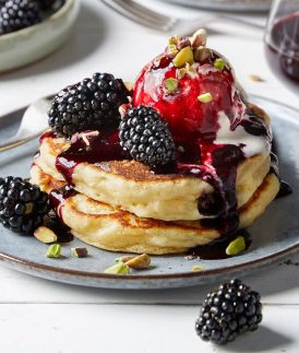 Fluffy Pancakes with Blackberry Sauce