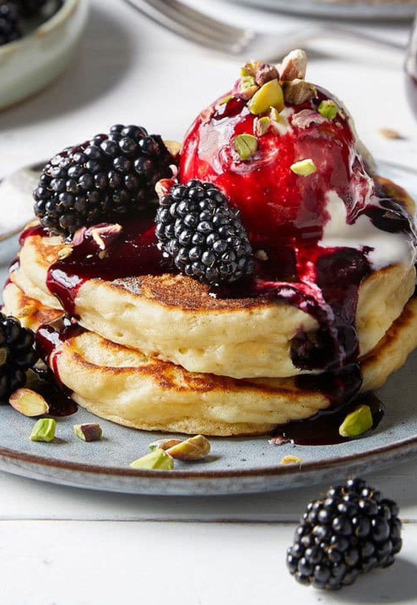 Fluffy Pancakes with Blackberry Sauce