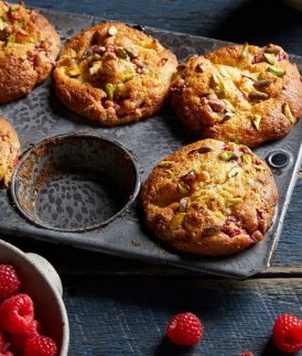 Raspberry, Peach & Pistachio Muffins