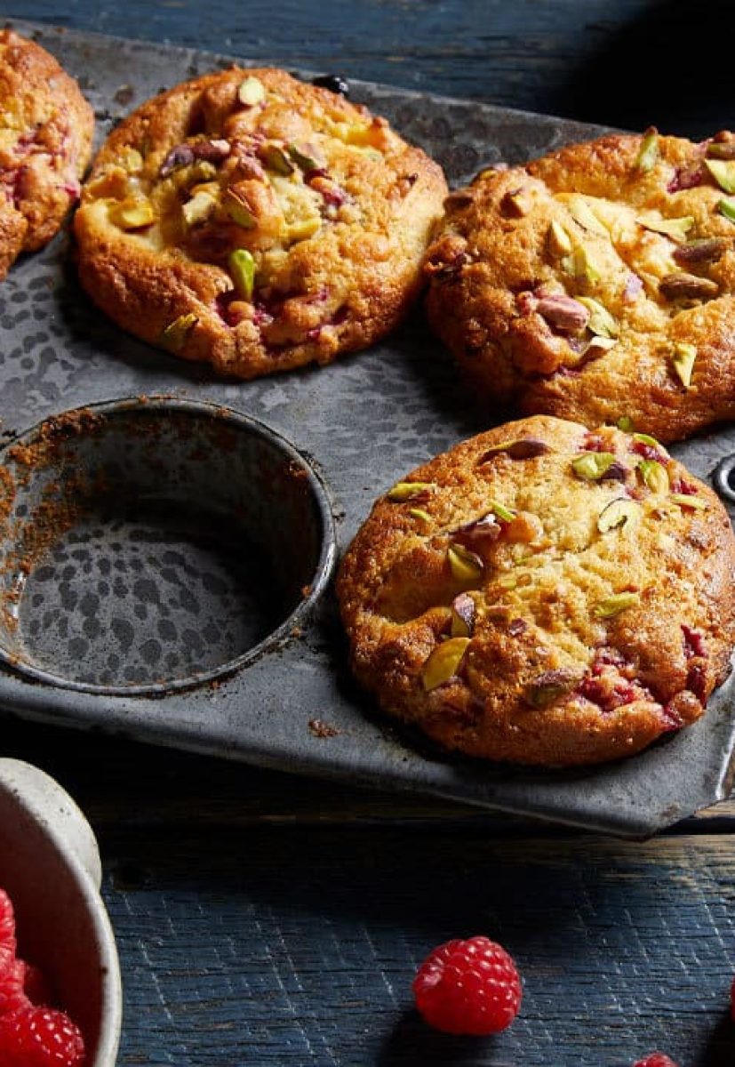 Raspberry, Peach & Pistachio Muffins