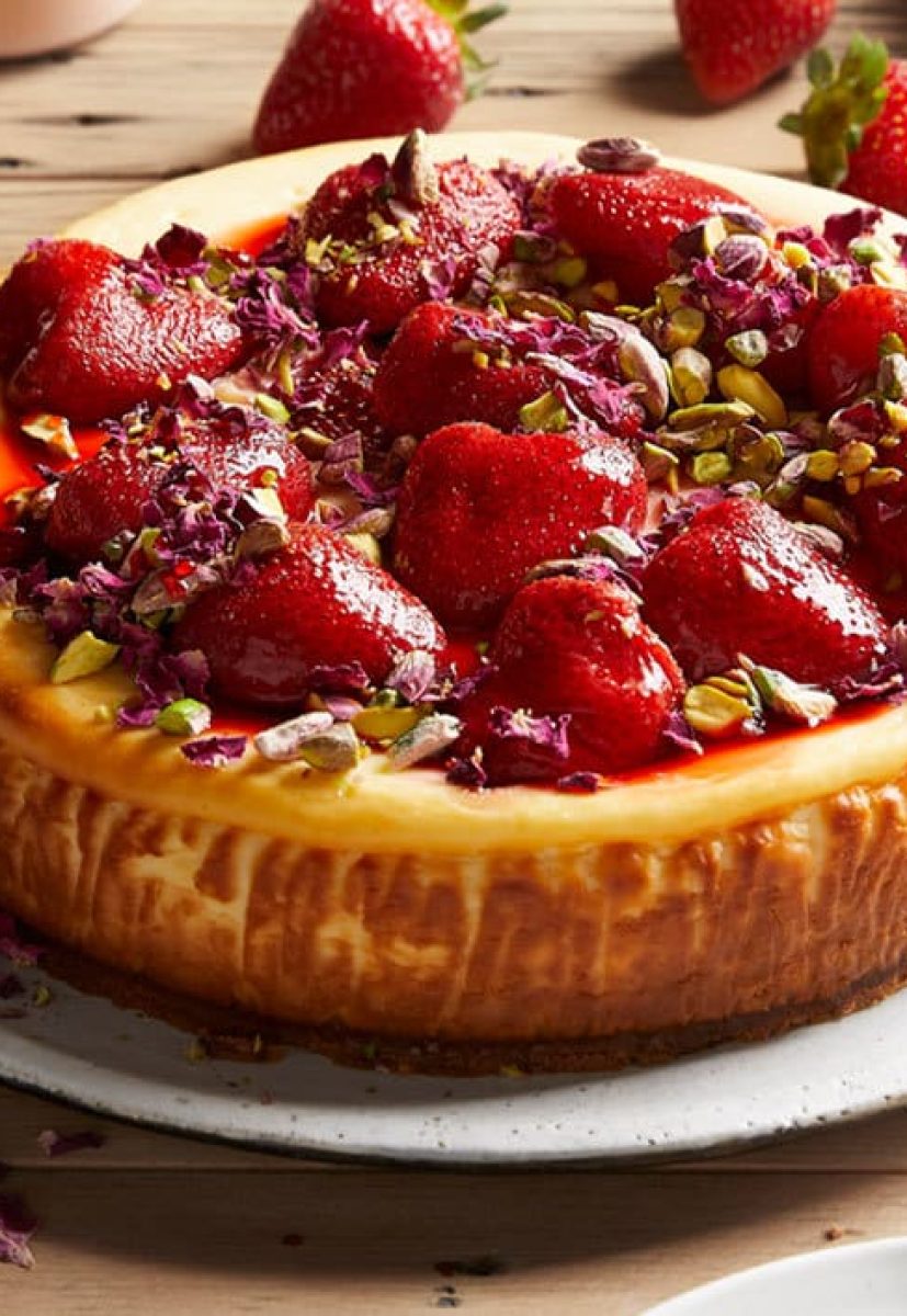 Strawberry, Rosewater & Pistachio Cheesecake