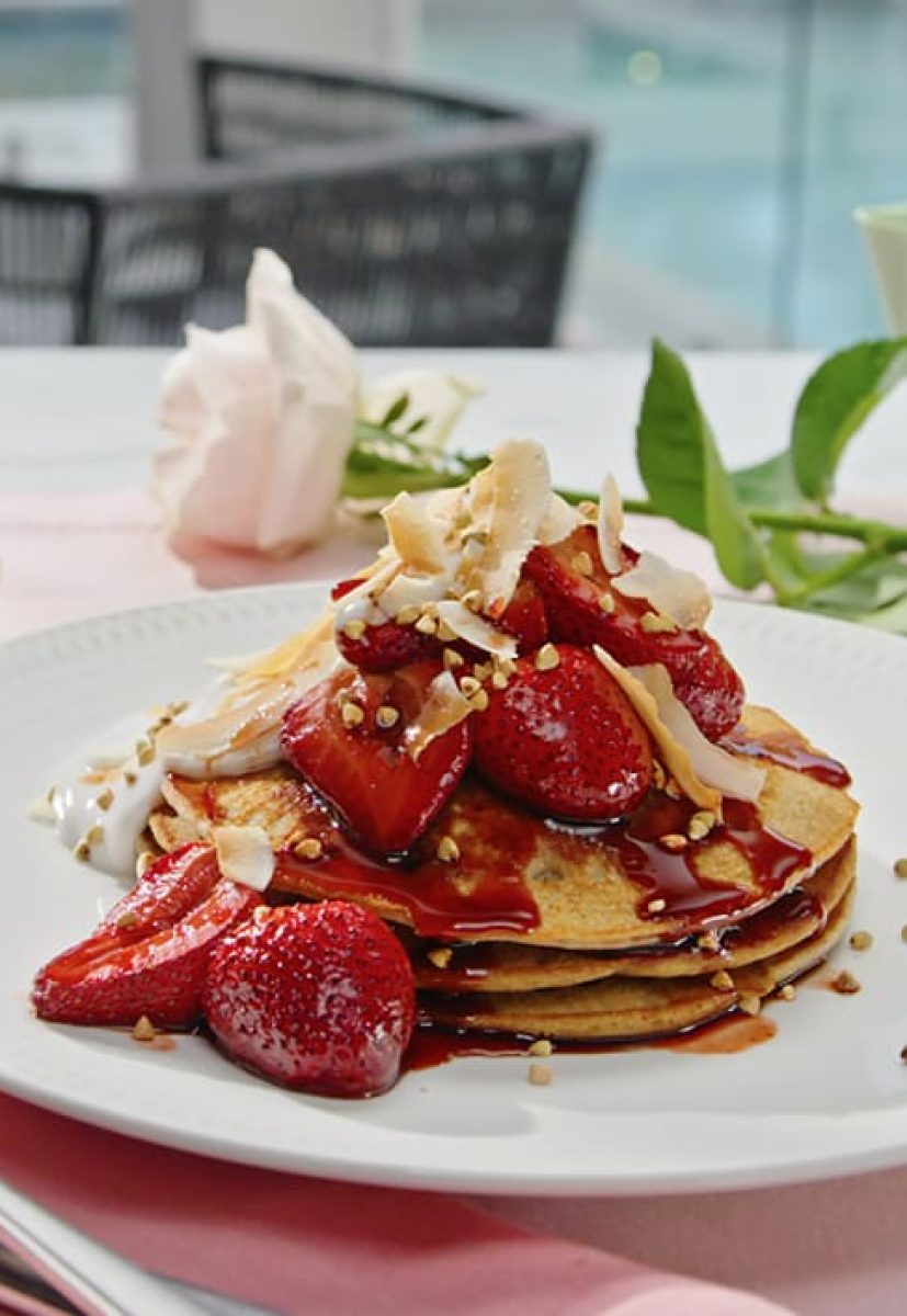 Buckwheat Pancakes with Balsamic Roasted Strawberries