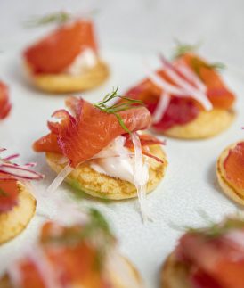 Blackberry and Gin Cured Salmon Blini