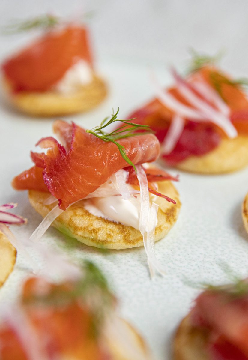 Blackberry and Gin Cured Salmon Blini