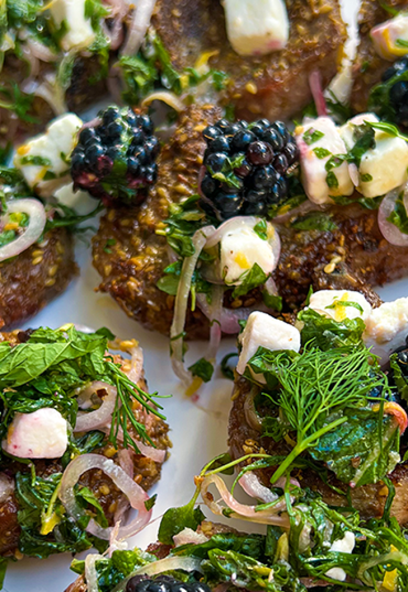 Dukkah Crusted Lamb Racks with a Blackberry Feta Salsa